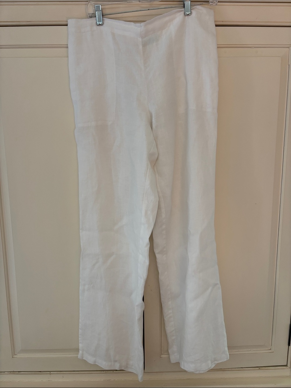 Blue Illusions White Linen Semi Wide-Leg Pants Trousers M